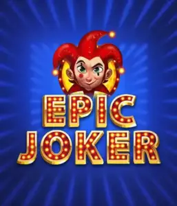 Enter the vibrant world of the Epic Joker game by Relax Gaming, showcasing a mischievous joker with a bright red hairstyle set against a dazzling blue background. This graphic depicts the fun and excitement of classic slots, perfect for fans of classic casino aesthetics, delivering a charming play experience.